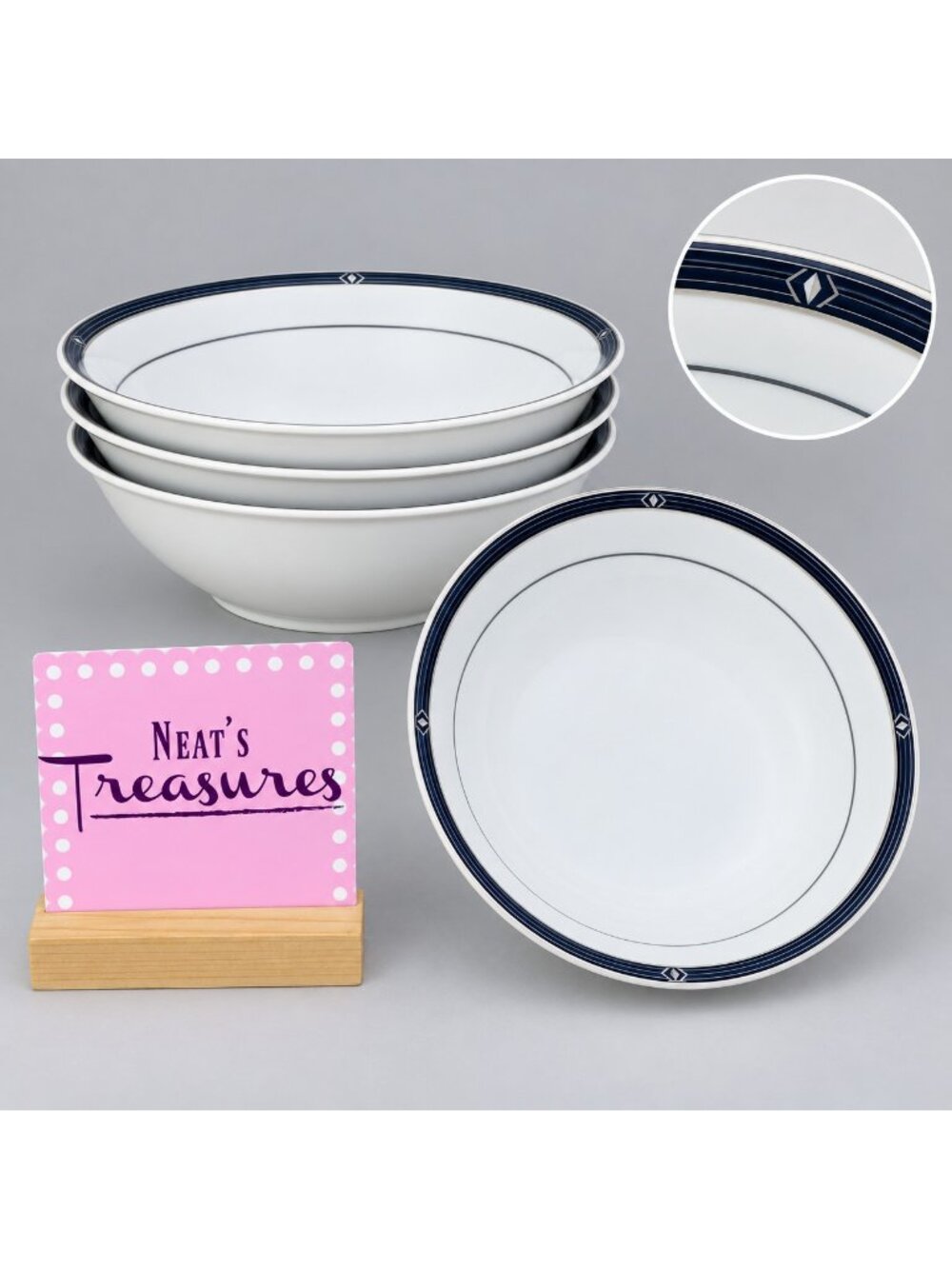 Delta Air Lines ABCO SILVER PINSTRIPE 0442-05138 White Soup Cereal Bowls Set 4